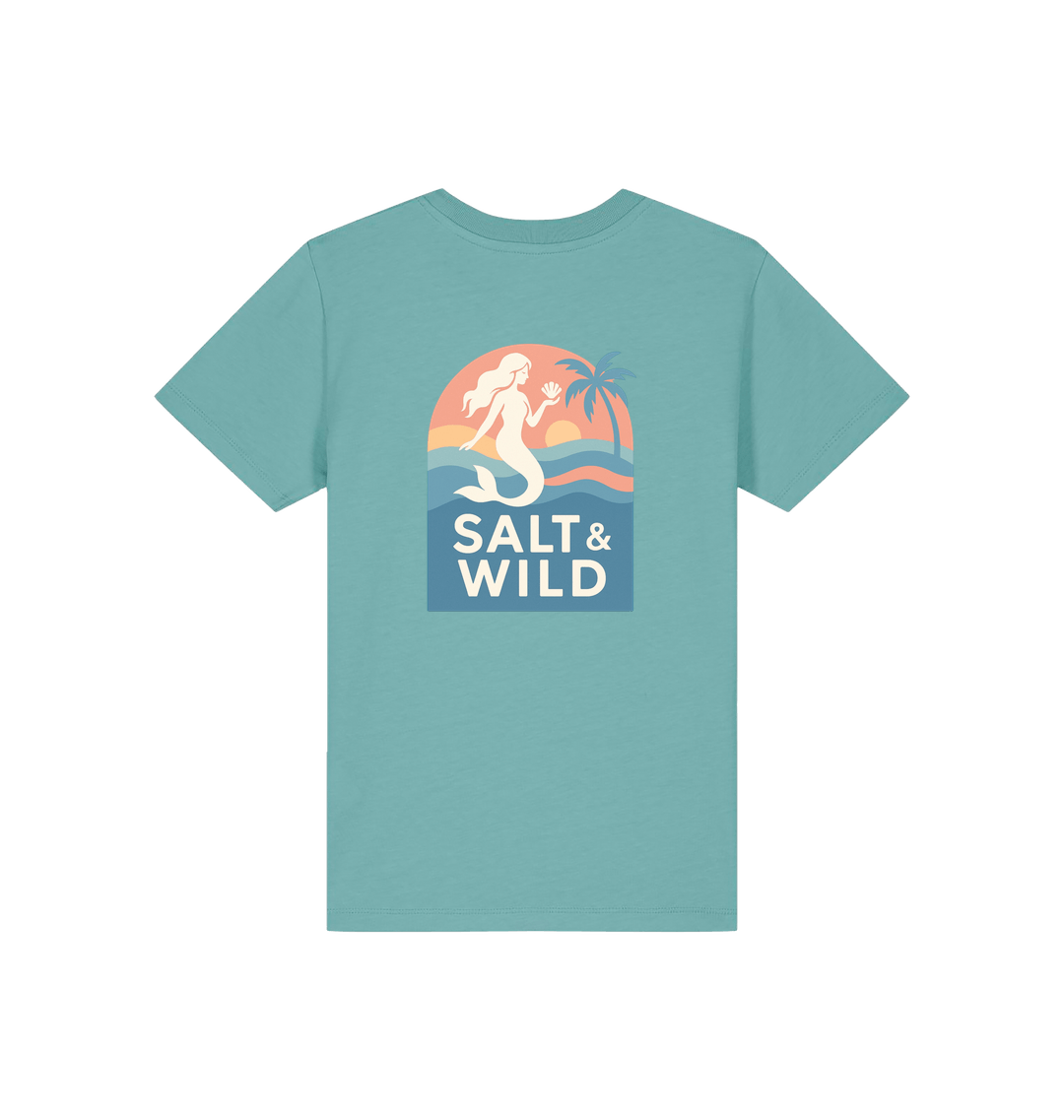 Teal Monstera Printed Kids T-Shirt